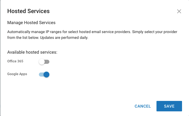 Enable Google hosted service settings in Spambrella