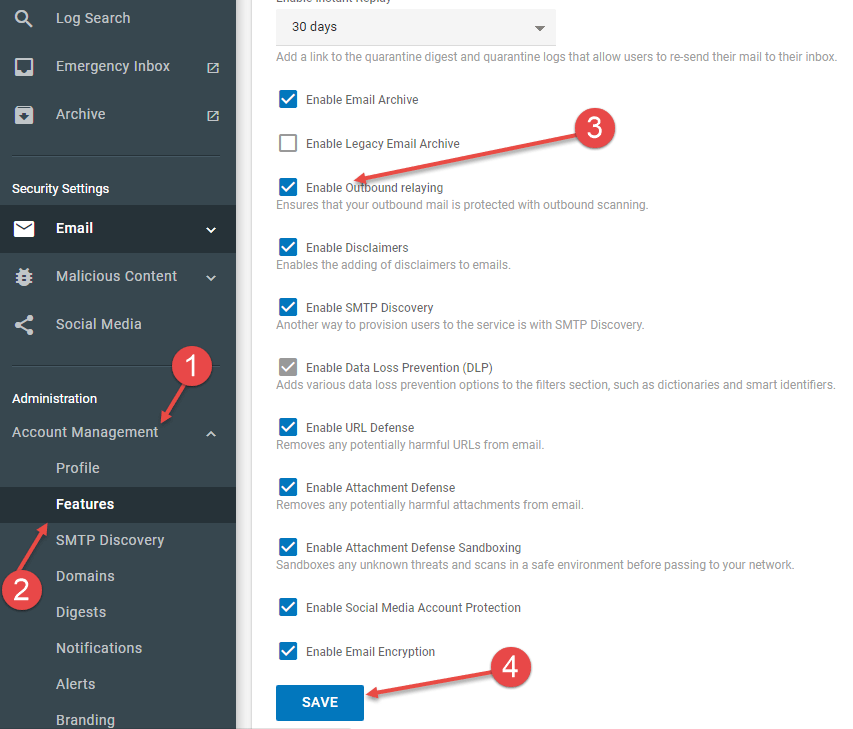 Enable outbound relaying in Spambrella